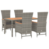 ZNTS 5 Piece Garden Dining Set Grey Poly Rattan&Solid Wood Acacia 3157614