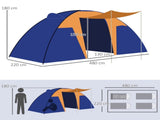 Camping Tent with 2 Bedroom, Living Area and Porch, 4-6 Man Large Tunnel Tent, 2000mm Waterproof, T3398P349003