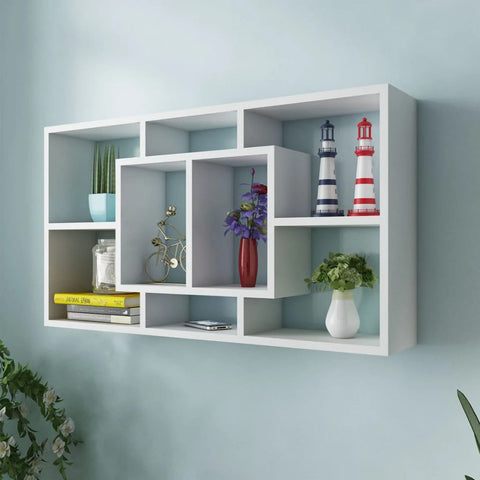 ZNTS Floating Wall Display Shelf 8 Compartments White 242548