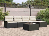 Outdoor Sofa with Cushion 6 pcs Black Poly Rattan 3345327