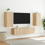 ZNTS 4 Piece TV Wall Units with LED Sonoma Oak Engineered Wood 3216841