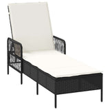 Sun Lounger Black and Cream White 55 x 200 x 92 cm Poly Rattan 365425