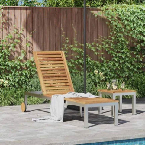 Sun Lounger Reclining Brown 207 x 58 x 35cm Solid Acacia wood 42006195