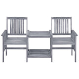 Garden Chair With Tea Table Grey Solid Acacia Wood Medium Durable 311884