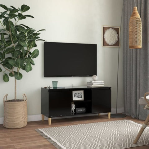 TV Cabinet with Solid Wood Legs Black 103.5x35x50 cm 805960