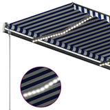ZNTS Manual Retractable Awning with LED 4.5x3 m Blue and White 3070161