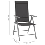 Dining Set Black, Silver, Light Grey Aluminium, Textilene, Glass 3070646