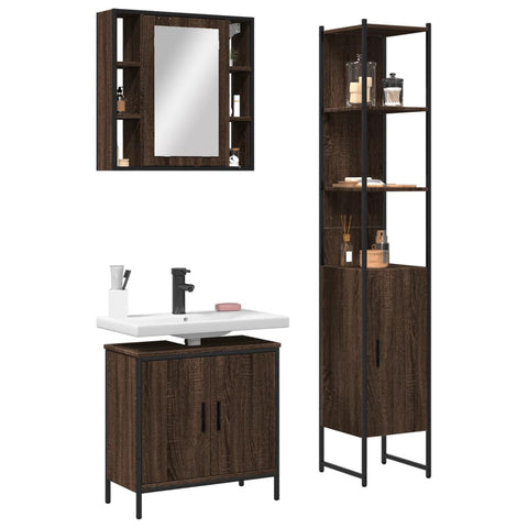 ZNTS 3 Piece Bathroom Cabinet Set Brown Oak Engineered Wood 3214744