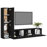 ZNTS 4 Piece TV Cabinet Set Black Engineered Wood 3078779