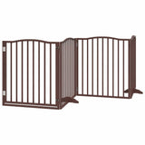 Dog Gate with Door Foldable 8 Panels Brown 640 cm Poplar Wood 3155638