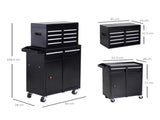 Tool Chest 2 in 1 Metal Tool Cabinet Storage Box with 5 Drawers Pegboard Wheels 60x28x104.5cm Black T3398P344507