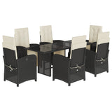 7 Piece Garden Dining Set with Cushions Black Poly Rattan 3212486