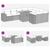 10 Piece Garden Sofa Set with Cushions Grey Poly Rattan Acacia 3327420