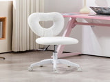 Armless Heart Computer Desk Chair, Teddy Fleece Swivel Office Chair, Makeup Vanity Chair with Height T3398P344662