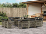 11 Piece Garden Dining Set with Cushions Grey Poly Rattan 3210848