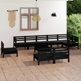 ZNTS 10 Piece Garden Lounge Set Solid Wood Pine Black 3082913