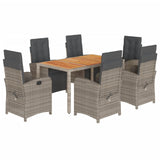 7 Piece Garden Dining Set with Cushions Grey Poly Rattan 3212483