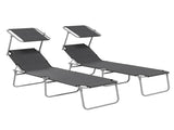 Sun Lounger Set of 2, Foldable, 4-Level Adjustable Backrest, Reclining Chair with Sun Shade, for T3398P325305