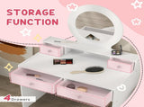 Kids Dressing Table Set Kids Make up Table with Stool and Mirror, Storage Drawers, Gift for Aged 3-8 T3398P422148