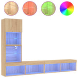 4 Piece TV Wall Units with LED Sonoma Oak Engineered Wood 3216642