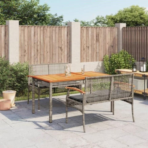 ZNTS 3 Piece Garden Dining Set with Cushions Grey Poly Rattan 3213575
