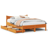 Bed Frame with Drawers Wax Brown 140x190 cm Solid Wood Pine 3301919