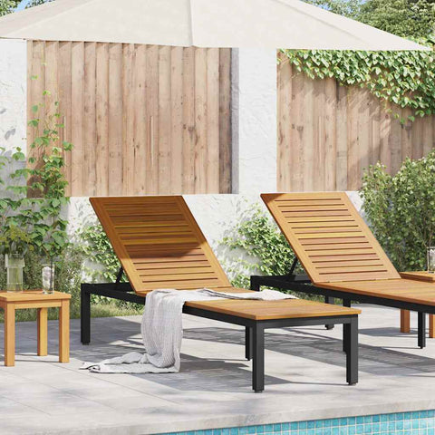 Sun lounger Reclining Black 200 x 55 x 35cm Solid Acacia wood 4010620
