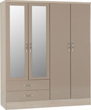 ZNTS Nevada 4 Door 2 Drawer Mirrored Wardrobe 100-101-076