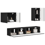 TV Wall Cabinet Set Wall-mounted 4 pcs Black Engineered Wood 3408935
