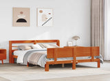 Bed Frame with Shelf 2 pcs Wax Brown Solid Pine Wood 3422762