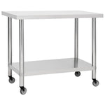 ZNTS Kitchen Work Table with Wheels 100x30x85 cm Stainless Steel 51637