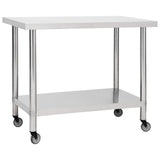 Kitchen Work Table with Wheels 100x60x85 cm Stainless Steel 51639