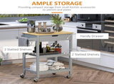 Kitchen Trolley Utility Cart on Wheels with Rubberwood Worktop, Towel Rack, Storage Shelves & Drawer T3398P344550