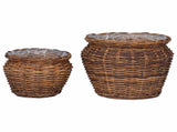 Planter Basket with Storage 2 pcs Brown Lacak Rattan 42020960