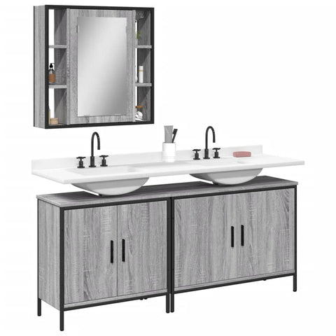 ZNTS 3 Piece Bathroom Cabinet Set Grey Sonoma Engineered Wood 3214733