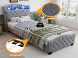 Upholstered Bed, 3FT single bed 90x190cm, Storage Bed, Soft backrest,With bed slats, With LED light N604P433669G