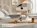 Linen Swivel Recliner Chair with Footstool, Wooden Base and Storage for Living Room, Multicolour T3398P343063