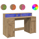 Desk with LED Lights Artisian Oak 140x55x91 cm Engineered Wood 3309428