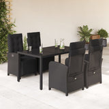 5 Piece Garden Dining Set with Cushions Black Poly Rattan 3212458