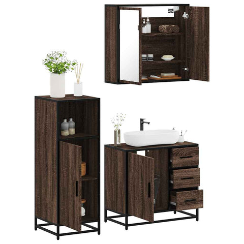 ZNTS 3 Piece Bathroom Furniture Set Brown Oak Engineered Wood 3300959
