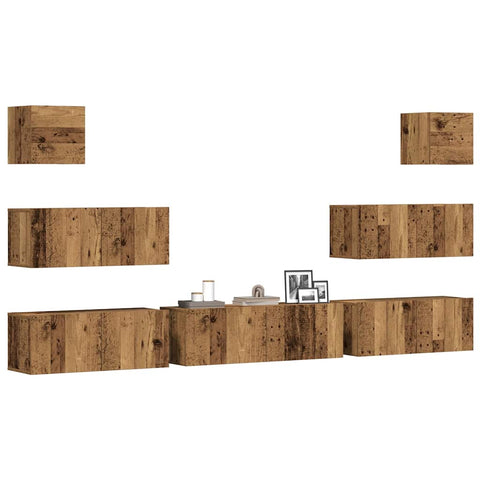 ZNTS 7 Piece TV Cabinet Set Wall-mounted Old Wood Engineered Wood 3329019