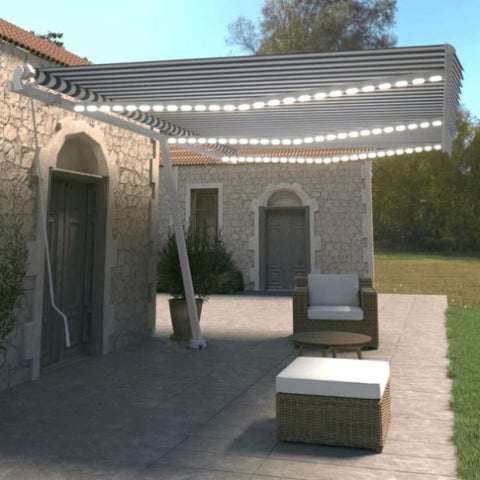 Manual Retractable Awning with LED 600x350 cm Blue and White 3069681