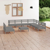10 Piece Garden Lounge Set Solid Wood Pine Grey 3083131
