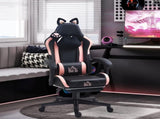 Cat Ear and Paw Reclining Office Chair, with Footrest - Black/Pink T3398P377434