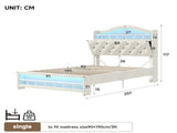 3ft Single Upholstered Velvet Bed Frame, LED Bed Frame with Charging Station & Diamond Tufted N652P399022B