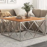 Coffee Table Silver Stainless Steel and Solid Acacia Wood 349983
