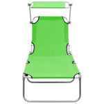 ZNTS Folding Sun Lounger with Canopy Green Aluminium 310361