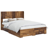 Bed Frame with Storage and Headboard Old Wood 120 x 190 cm 3414497