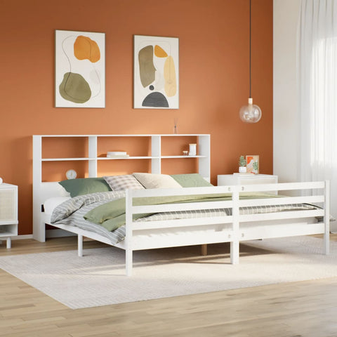 ZNTS Bookcase Bed without Mattress White 200x200 cm Solid Wood Pine 3321908