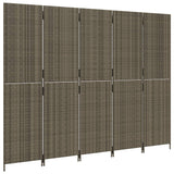 Room Divider 5 Panels Grey Poly Rattan 365350